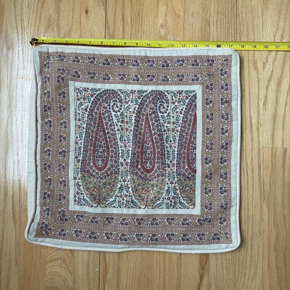 Set of Pottery Barn Paisley Accent Pillow Cover 18x18 Cream Olive Green Blue Red - Picture 10 of 12